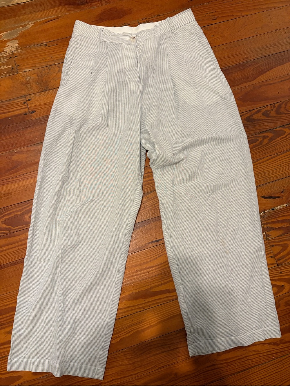 Mango striped Light Gray Pleated Cotton-Blend Pants-size 8